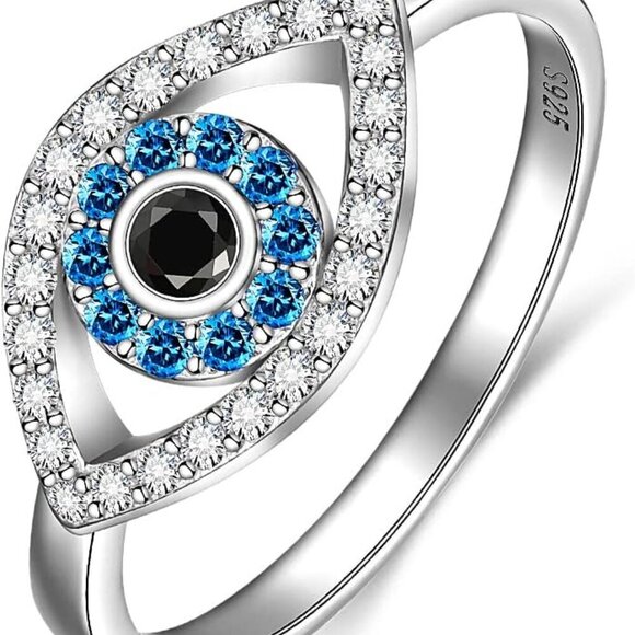 Jewelry - Sterling Silver Evil Eye Ring Women Protective Blue Sapphire Jewelry Size 8